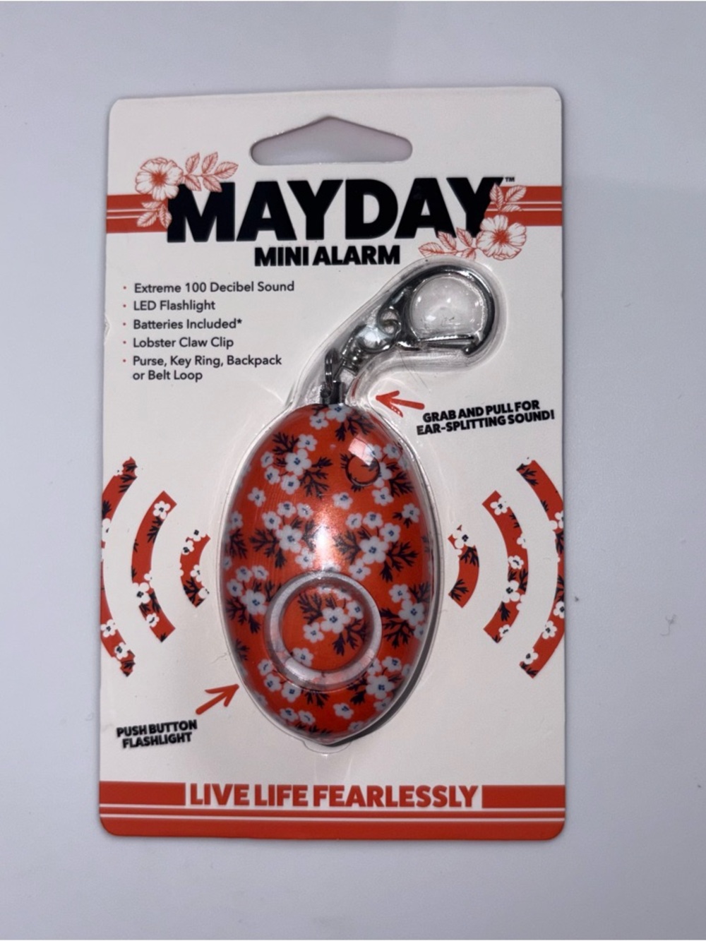 Mayday Orange and White Floral Mini Alarm Keychain
